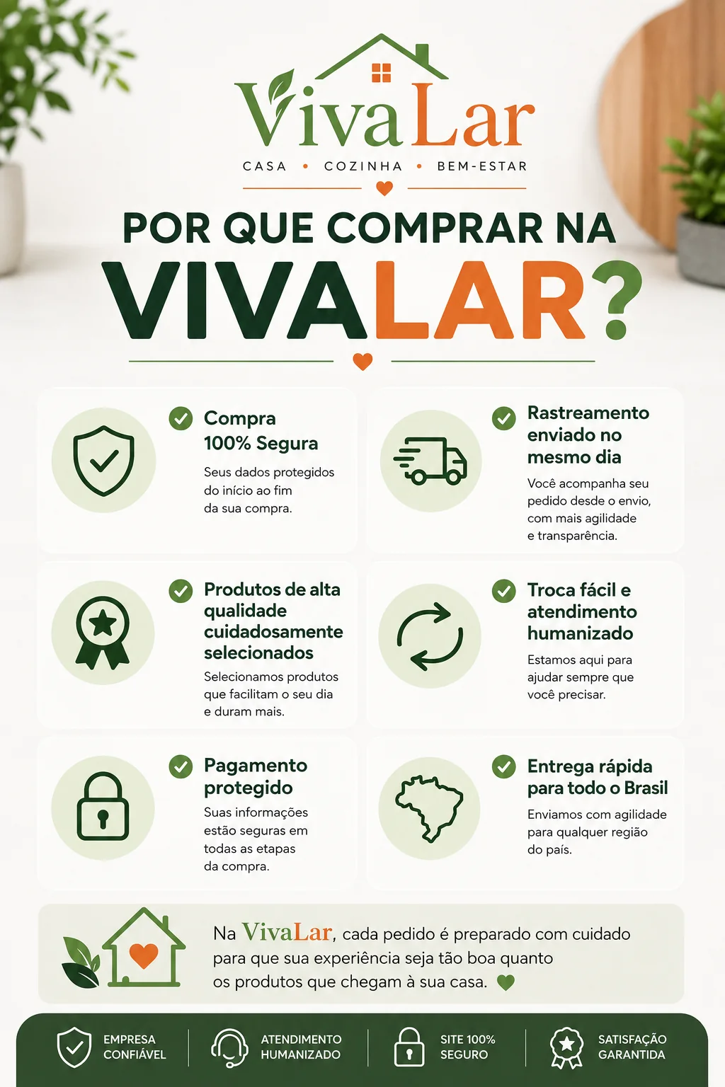 Por que comprar na VivaLar — segurança, qualidade, atendimento e entrega para todo o Brasil